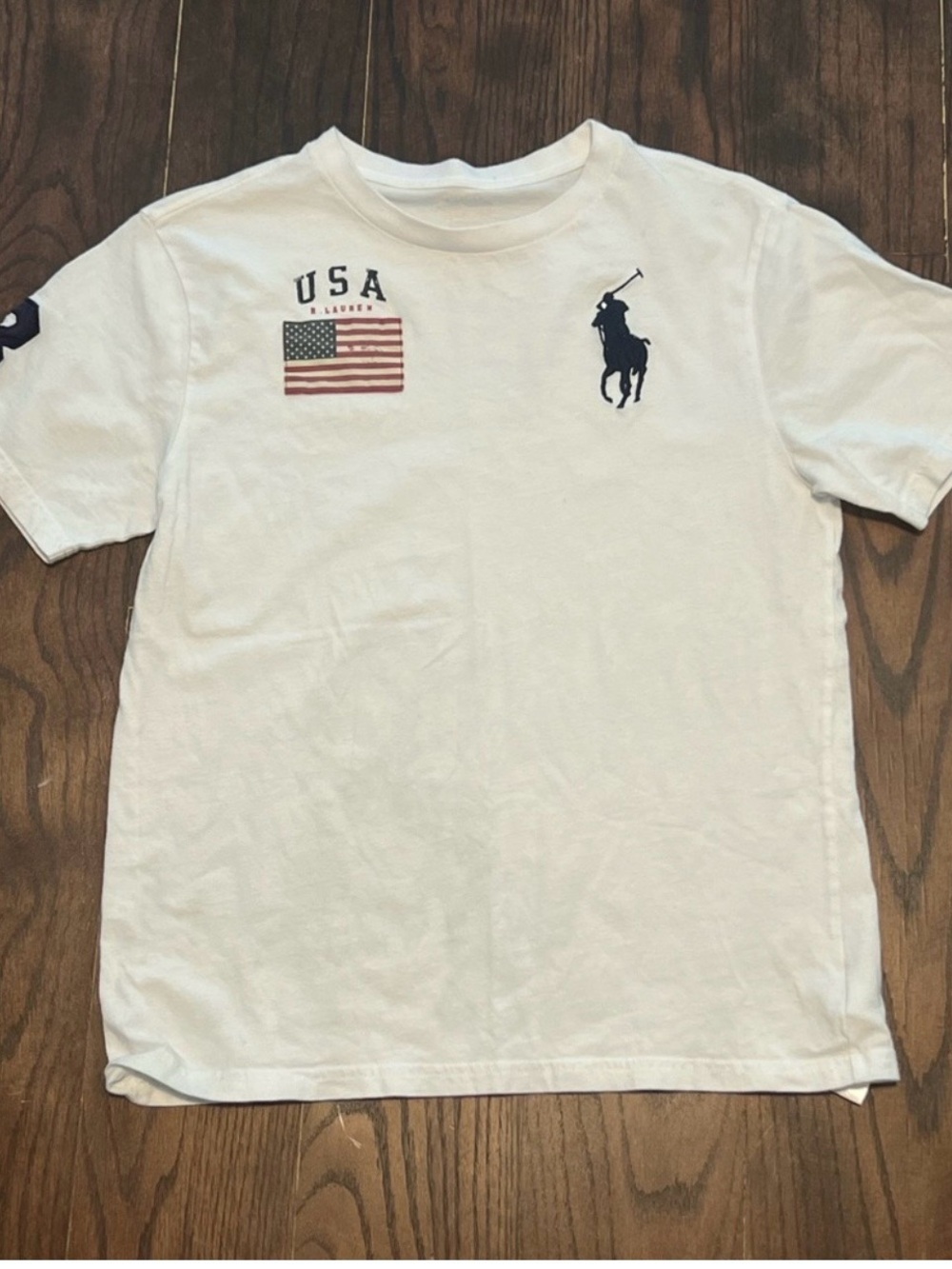Ralph Lauren boys White Polo USA Flag Short Sleeve T-Shirt size 14-16